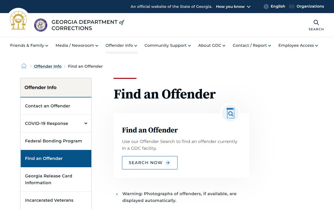Georgia DOC Find an Offender page for Lincoln County inmate search